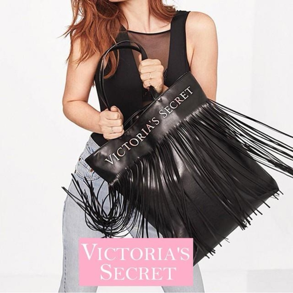💖Victoria's Secret Black Tote with Fringe NWT 💖BOX B